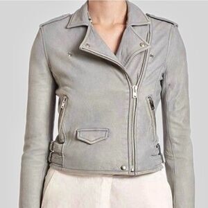 IRO Ashville Lamb Leather Biker Jacket in Light Grey
